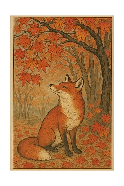 Free fox autumn japan illustration