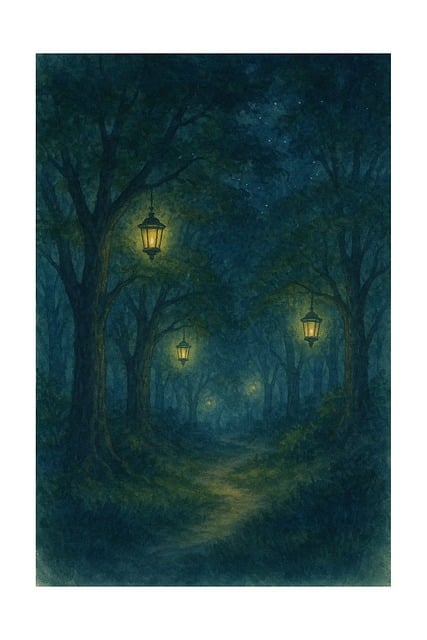 Free forest night lantern vector