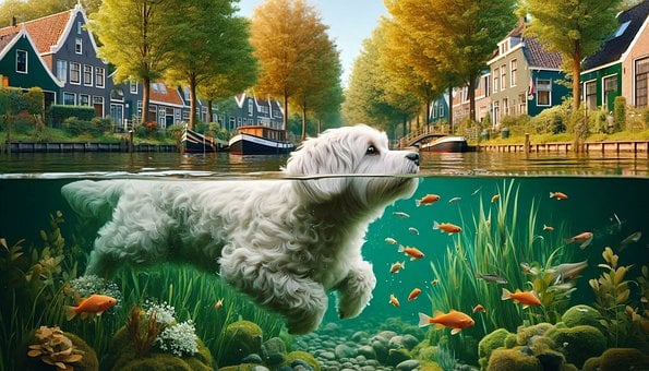 Cachorro, Natação, Canal, Vala