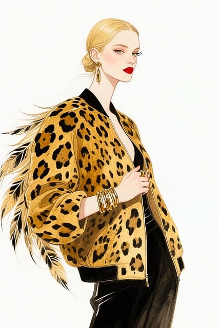 Free ai generated leopard print jacket gold jewelry illustration