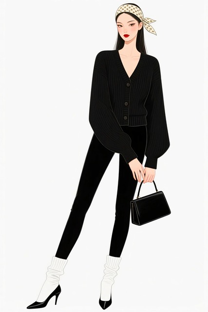 Free fashion illustration black outfit white ankle boots illustration