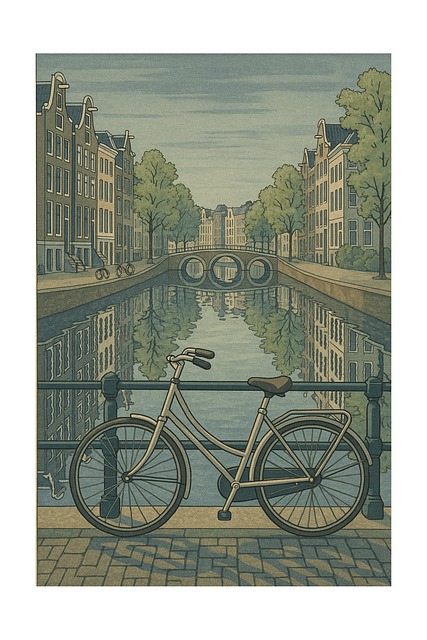 Free amsterdam amsterdam canal bicycle on bridge vector