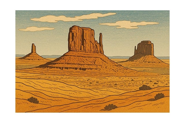 Free desert illustration monument valley sandstone buttes illustration
