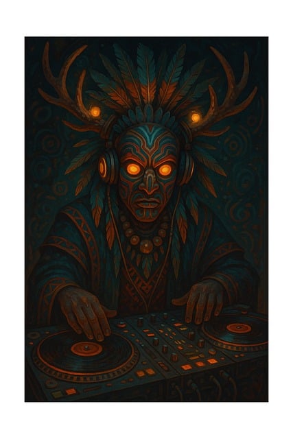 Free tribal dj shamanic art neon glow vector