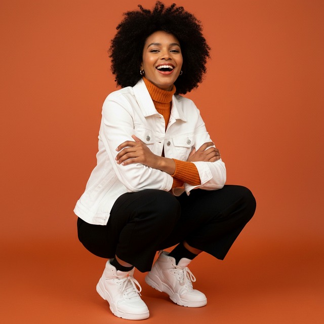 Free orange shirt young woman studio backdrop illustration