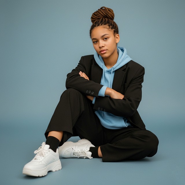Free blue blazer sky blue hoodie young lady illustration