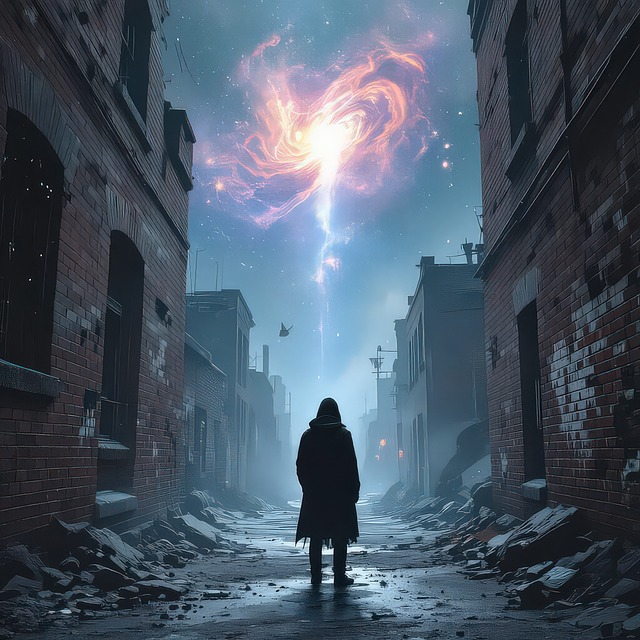 Download Cosmic Rift, Urban Ruin, Lone Figure. Royalty-Free Stock ...