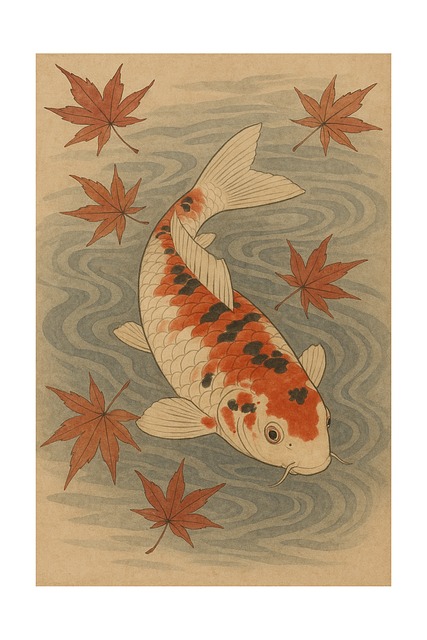 Free koi fish japanese art traditional painting illustration