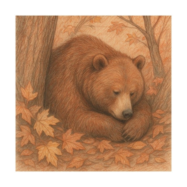 Free sleeping bear autumn forest cozy illustration vector