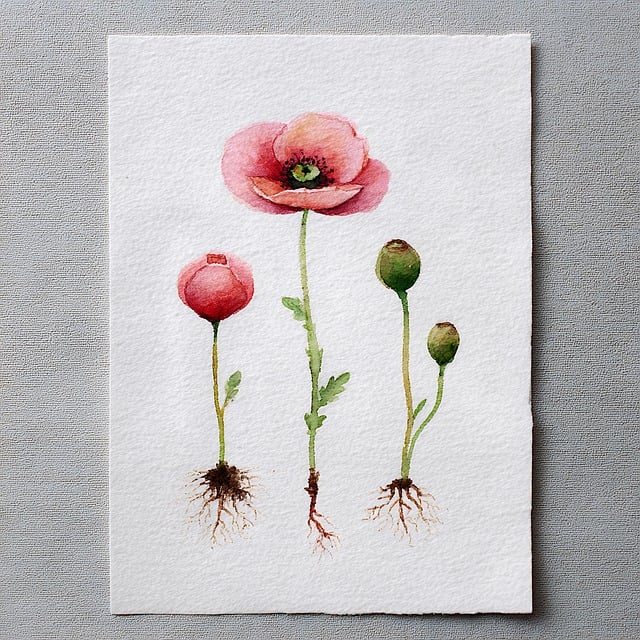 Free poppy watercolor botanical illustration