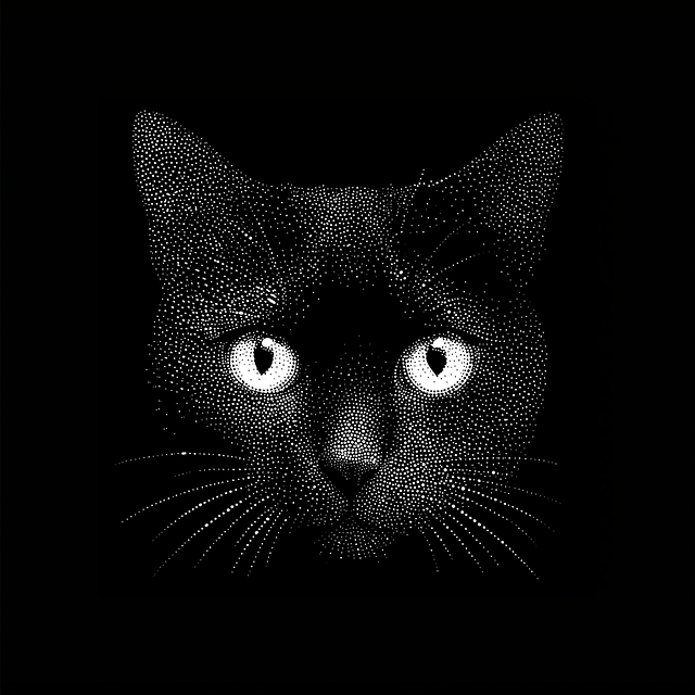 Free black cat cat illustration stippling drawing illustration