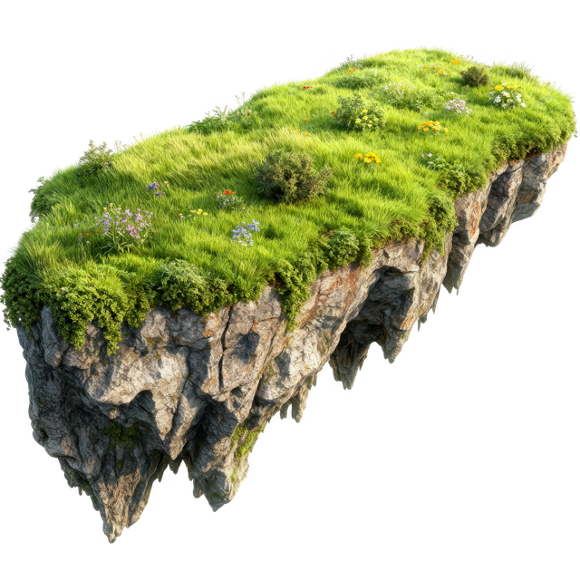 Free floating island fantasy landscape grass terrain illustration