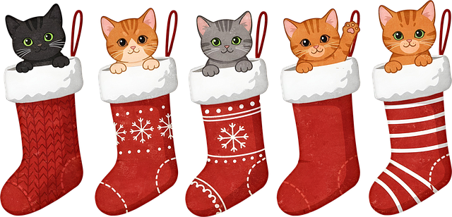 Free christmas kittens stockings illustration