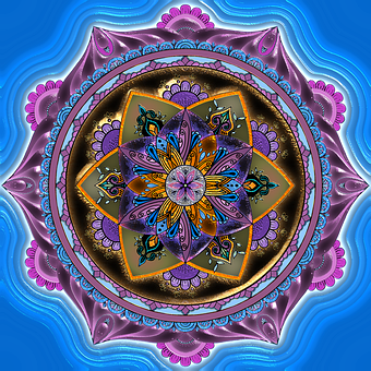 Ornament, Blauw, Helder, Veelkleurig