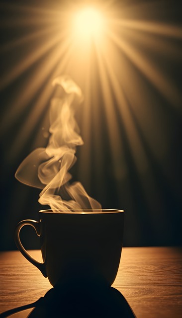 Free sunlight rays coffee steam cozy home illustration
