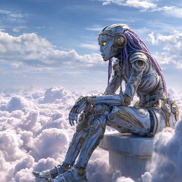 Roboter, Android, Himmel, Wolken