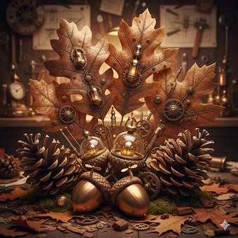 Steampunk, Outono, Cair, Folhas