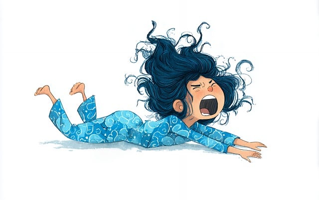 Free girl yawn pajama illustration
