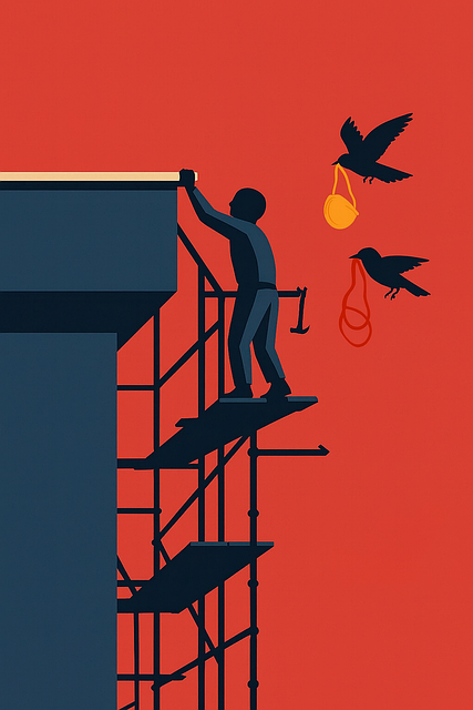 Free construction worker scaffolding safety illustration