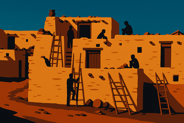 Free pueblo adobe architecture illustration