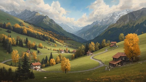 Free Mountain View Fall Foliage Valley illustration and picture