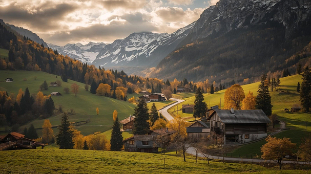 Free Mountain Landscape Alpine Village illustration and picture