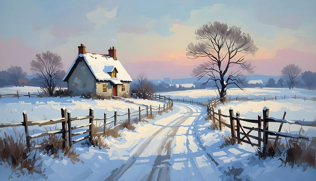 Winter, Landschaft, Haus, Road