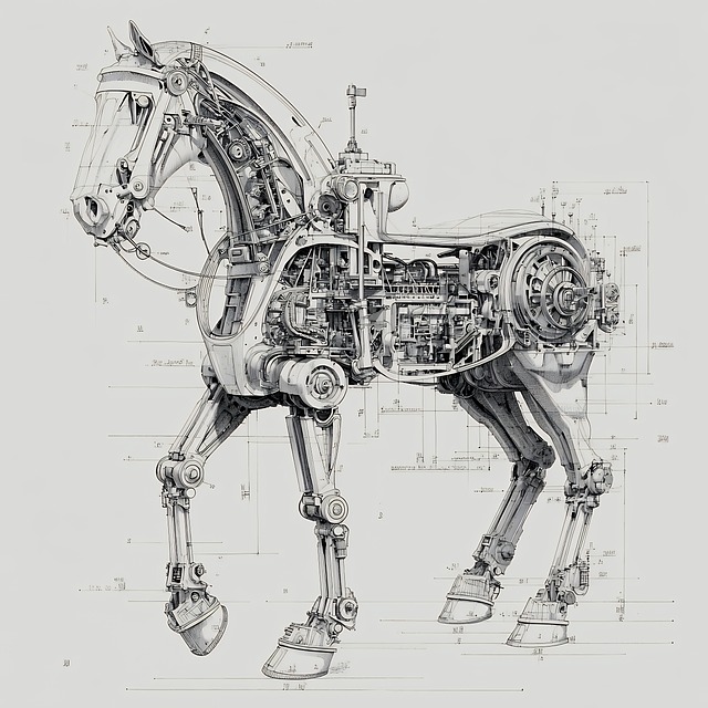 Free steampunk horse mechanical illustration