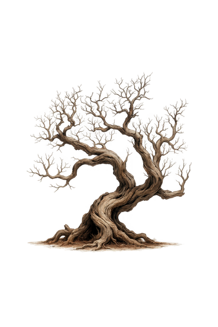 Free ancient tree twisted branches fantasy tree illustration