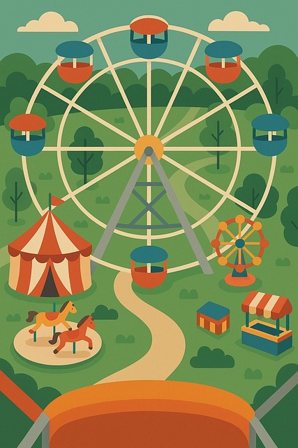 Free flat illustration ferris wheel amusement park illustration