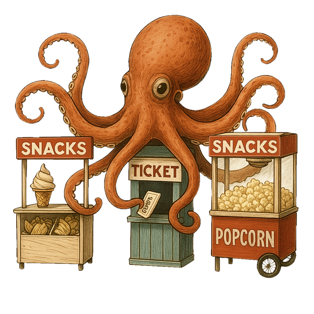 Free octopus circus popcorn illustration
