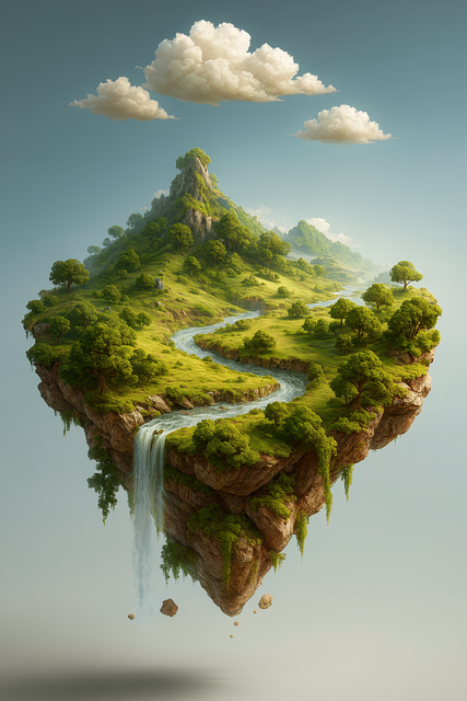 Free floating island fantasy landscape surreal art illustration