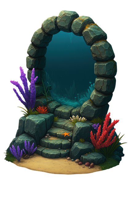 Free underwater portal fantasy gate stone arch illustration