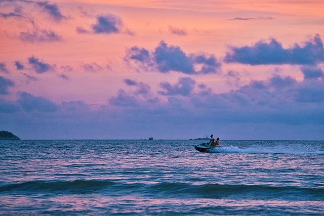 sunset glow, sea, beach, nature, waves, the scenery, natural, huizhou, landscape, boat