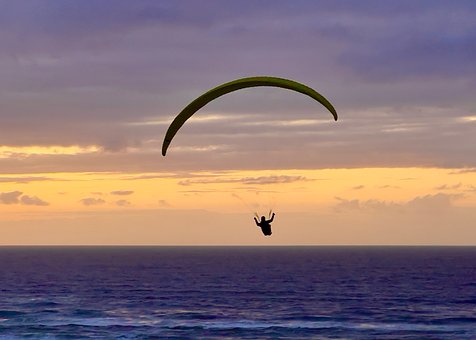 Paragliding, Solnedgang, Strand, Ocean