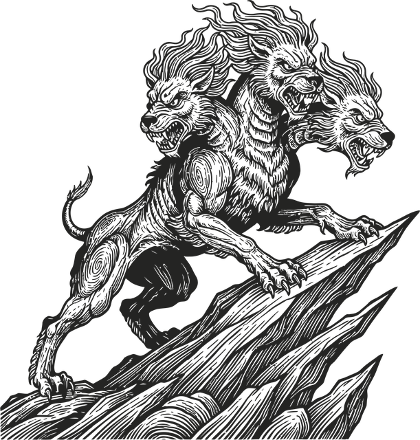 Free cerberus greek mythology three-headed dog illustration