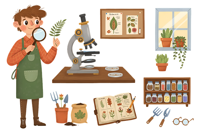 Free botanist scientist microscope illustration