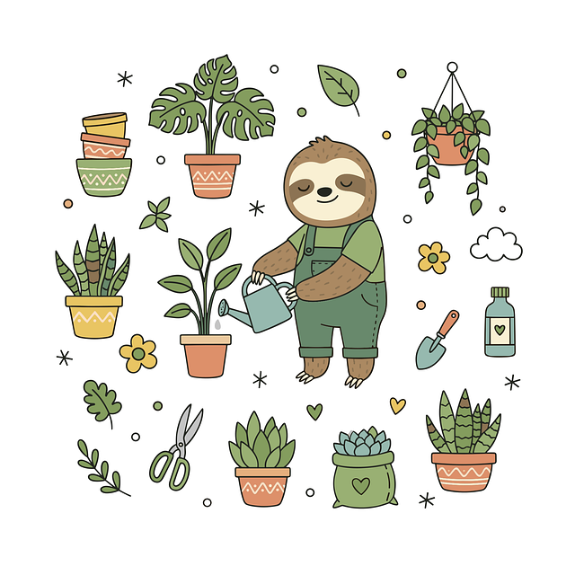 Free sloth gardening houseplants vector