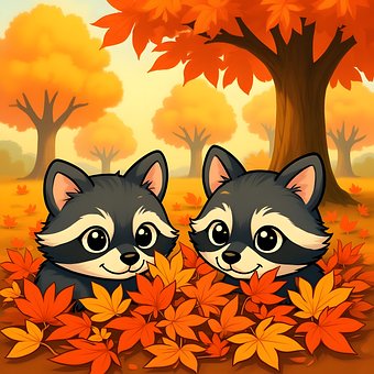 Free Baby Raccoons Forest illustration and picture