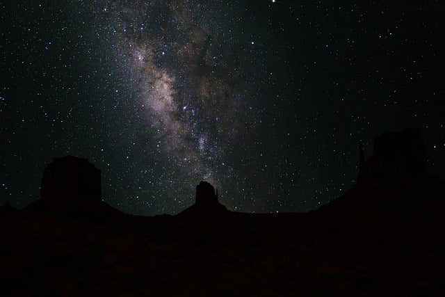 milky way, universe, galaxy, space, stars, sky, night, cosmos, astronomy, constellations, stargazing, dark, monument valley, hd wallpaper, usa, arizona, navajo, landscape, monument, america, travel, scenic, mood, wallpaper, copy space, greeting card