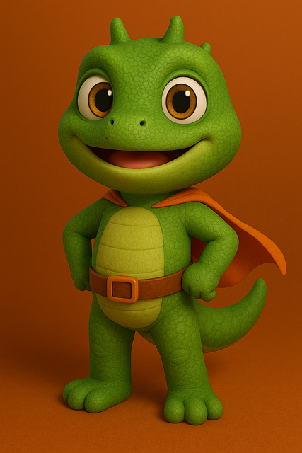 Free lizard hero cute reptile dragon character illustration