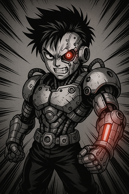 Free manga cyborg anime robot warrior cyberpunk hero illustration