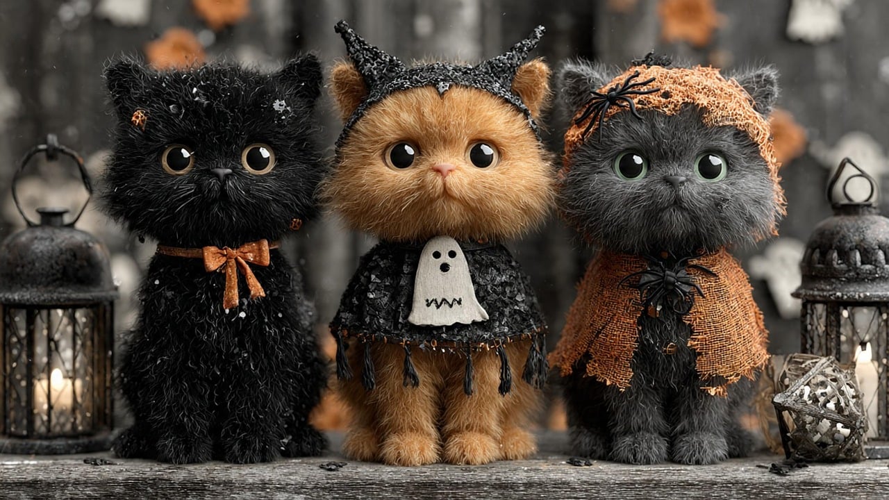 Free kitten halloween pumpkin illustration