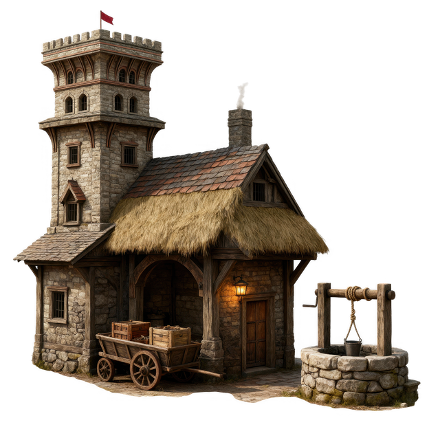 Free medieval house fantasy building stone cottage illustration