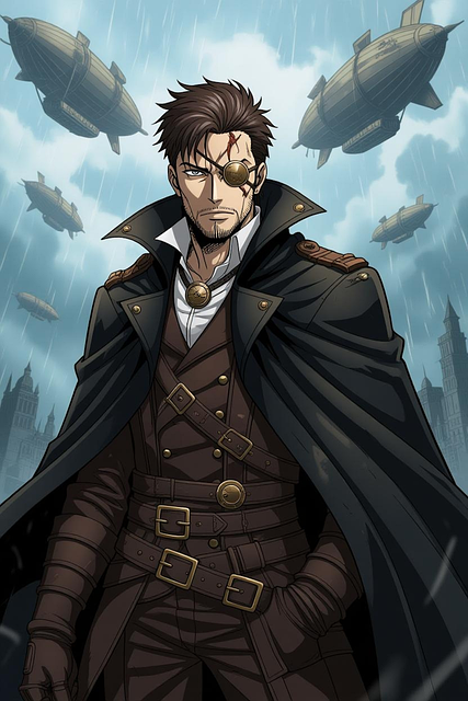 Free steampunk man anime illustration