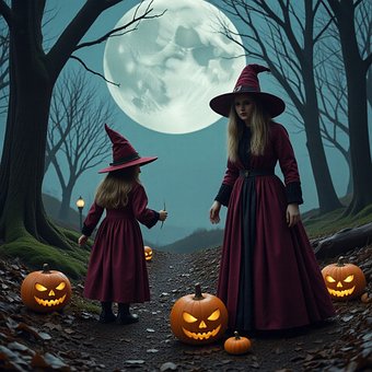 Halloween, Gresskar, Natt, Måne, Søt