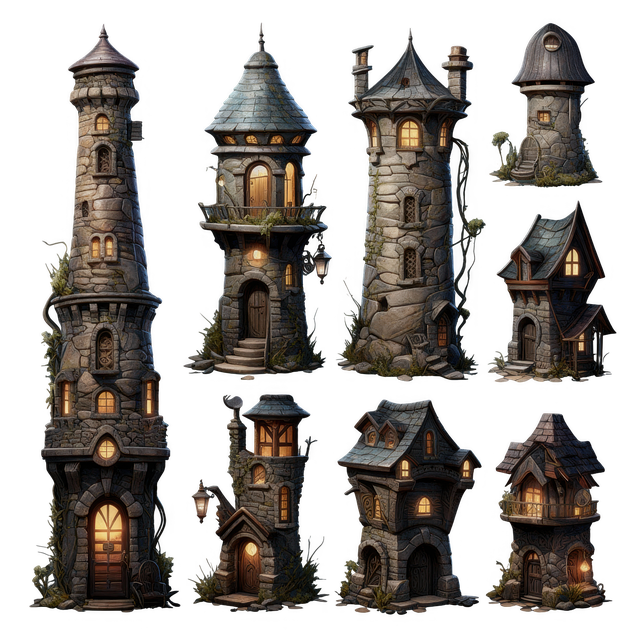 Free fantasy towers medieval buildings castle towers illustration