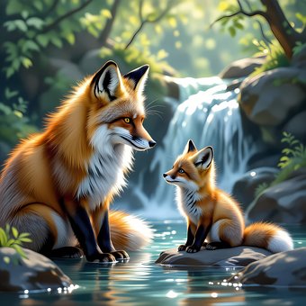 Fuchs, Wasserfall, Natur, Tag