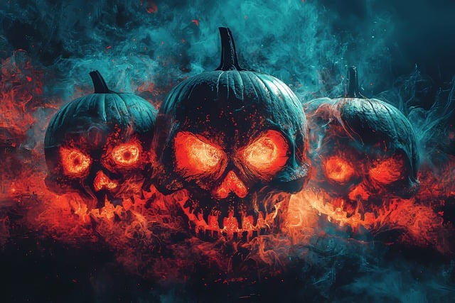 Free halloween glowing skulls creepy fog illustration