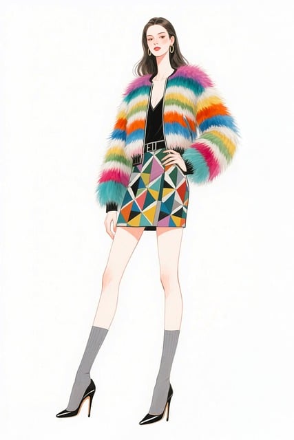 Free fashion illustration elegant woman faux fur jacket illustration